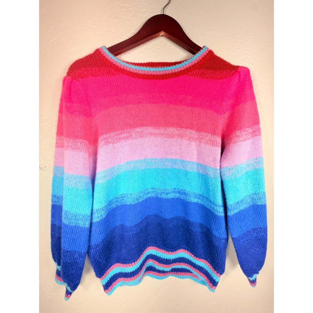 Lilly Pulitzer Hali Ombre Sweater Ruby Red Sunset Stripe Pink Blue Wool Blend M